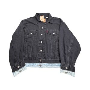Levi's Denim Jacket Womens XL Black Two Tone Trucker Cropped Oversized PC9-001XW